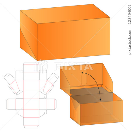 Box packaging Printable Template with Fold and Cut dieline layout Box packaging Printable Template with Fold and Cut dieline layout 128494002