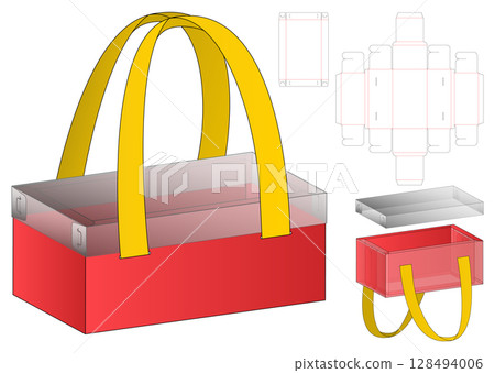 Packaging Dieline Template Flat Box Layout with Handle and Foldable Packaging Dieline Template Flat Box Layout with Handle and Foldable 128494006