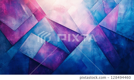 Abstract geometric painting with blue and pink hues 128494460