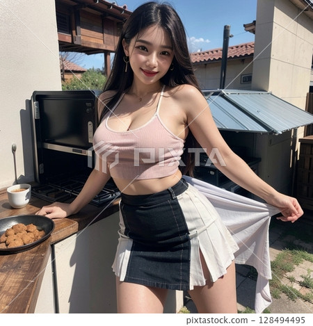 Outdoor kitchen, sumptuous meat dishes!! 128494495
