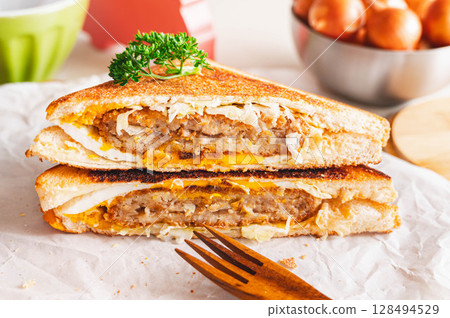 Hot sandwiches eaten outdoors Hot sandwiches eaten outdoors 128494529