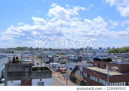 Shiogama cityscape as seen from Marine Gate Shiogama, Shiogama City, Miyagi Prefecture 128494541