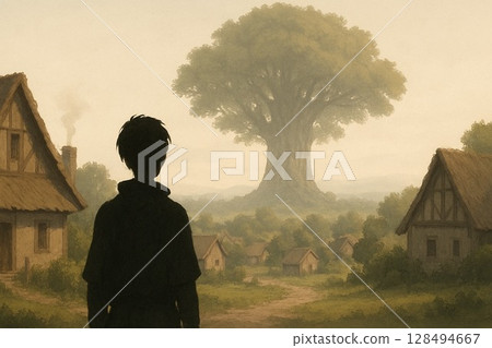 村莊外的一棵神秘巨樹 村莊外的一棵神秘巨樹 128494667