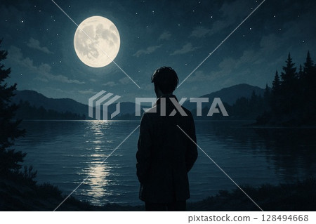 月光下的湖畔靜謐 月光下的湖畔靜謐 128494668