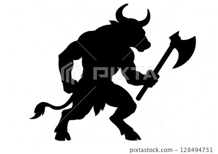 Silhouette of the Minotaur, a warrior lurking in the labyrinth Silhouette of the Minotaur, a warrior lurking in the labyrinth 128494731