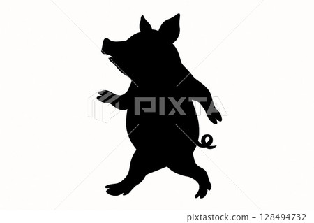 Silhouette of a pig walking on two legs 128494732
