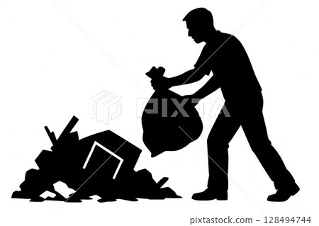 一名男子非法傾倒垃圾的輪廓 一名男子非法傾倒垃圾的輪廓 128494744