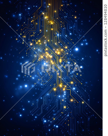 3D卡通藍色黃色電路板 128494810