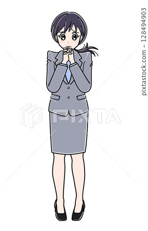 A suit-wearing office lady with watery eyes 128494903