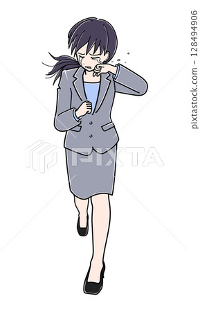 An office lady in a suit running while crying 128494906