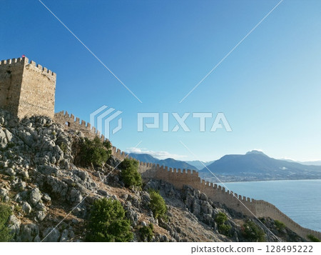 fortress on a rock near the sea coast 128495222