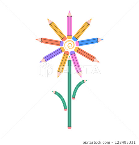 A flower formed by colorful pencils A flower formed by colorful pencils 128495331