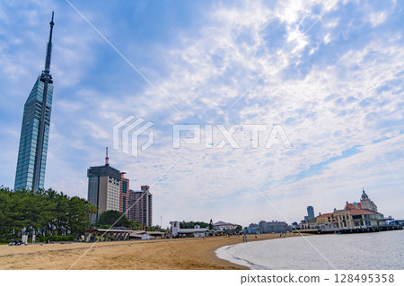 (Fukuoka Prefecture) Fukuoka Tower as seen from Seaside Momochi Seaside Park 128495358