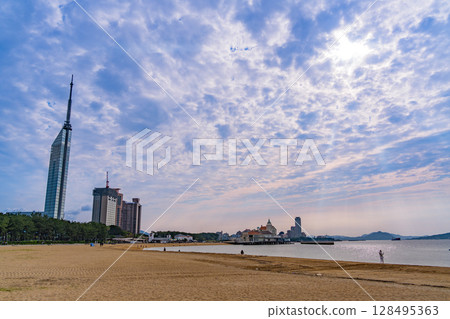 (Fukuoka Prefecture) Fukuoka Tower as seen from Seaside Momochi Seaside Park 128495363