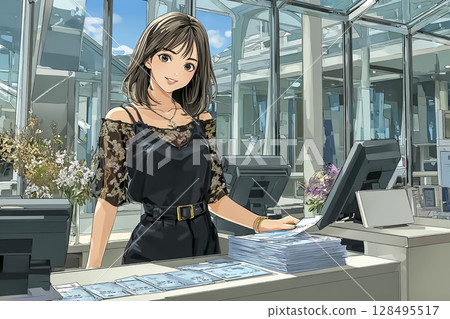 賣票的女人的插畫素材 128495517