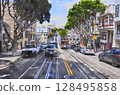 View from a cable car on the Powell-Hyde Line in San Francisco (AI generated from original image) 128495858