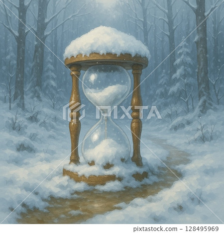 雪林中的沙漏 128495969