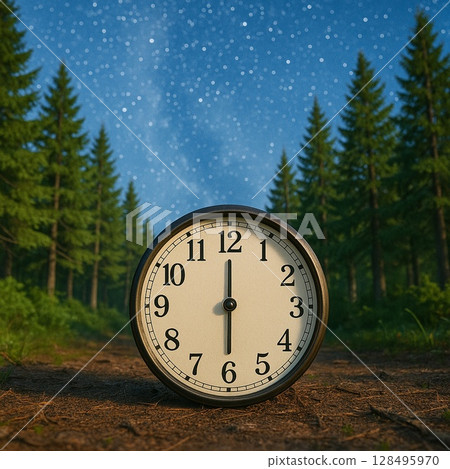 A clock in a starry forest 128495970