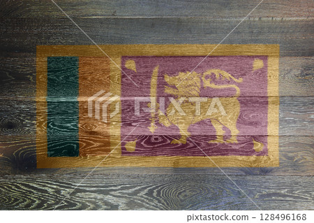 Sri Lanka flag on rustic old wood surface background 128496168