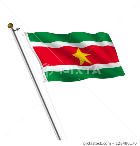 A Suriname flagpole 3d illustration on white with clipping path 128496170