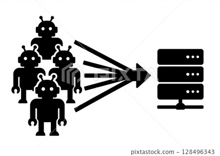 Illustration of a DDoS attack by a botnet 128496343