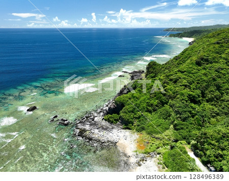 Aerial shot of the northern tip of Okinawa, near Cape Hedo, taken by drone Aerial shot of the northern tip of Okinawa, near Cape Hedo, taken by drone 128496389