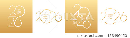 2026 gold card set, New Year poster, thin line number logo 2026 gold card set, New Year poster, thin line number logo 128496450