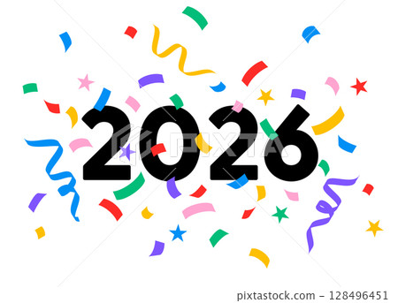 2026 confetti number isolated, New Year party colorful logo 2026 confetti number isolated, New Year party colorful logo 128496451