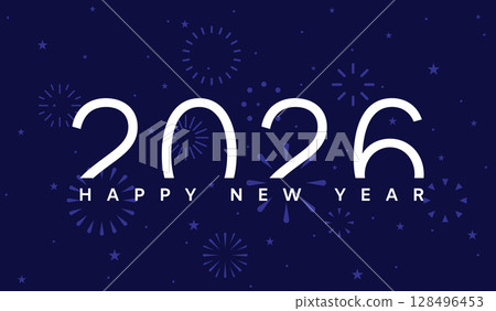 Happy New Year 2026 greeting card, blue fireworks background Happy New Year 2026 greeting card, blue fireworks background 128496453