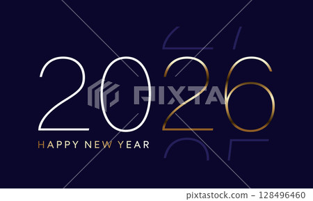 2026 gold number, happy New Year poster, vector card design 128496460