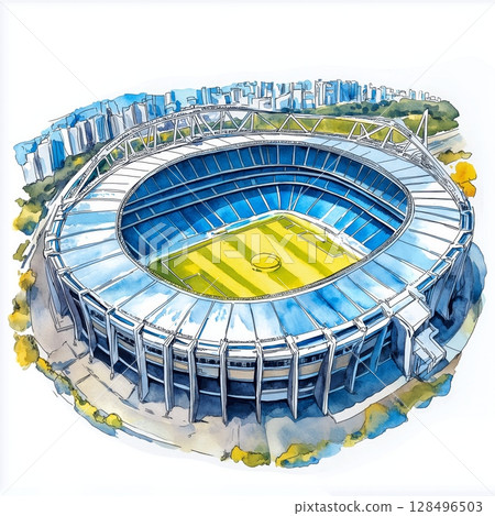 Maracana Stadium. Maracana Stadium hand drawn watercolor illustration 128496503