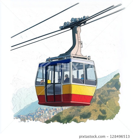 Merida Cable Car. Merida Cable Car hand drawn watercolor illustration 128496513