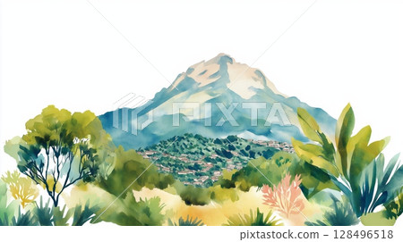 Monserrate Mountain. Monserrate Mountain hand drawn watercolor illustration 128496518