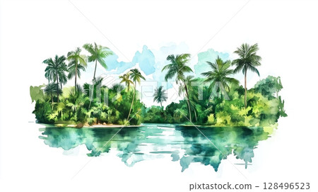 Morrocoy National Park. Morrocoy National Park hand drawn watercolor illustration Morrocoy National Park. Morrocoy National Park hand drawn watercolor illustration 128496523