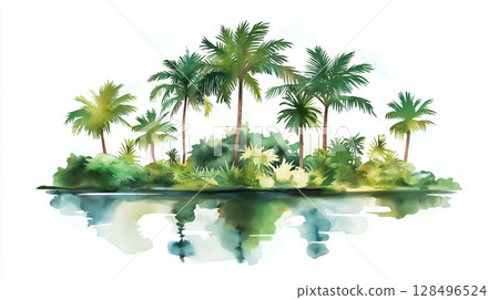 Morrocoy National Park. Morrocoy National Park hand drawn watercolor illustration 128496524