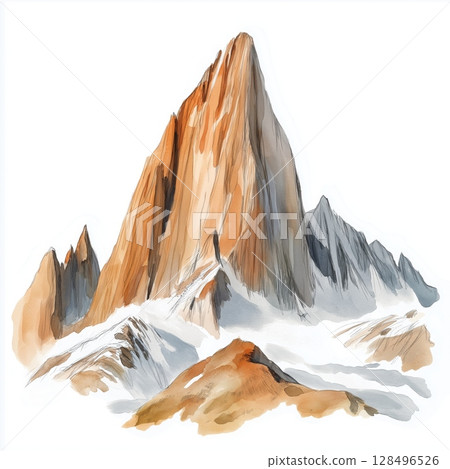 Mount Fitz Roy. Mount Fitz Roy hand drawn watercolor illustration Mount Fitz Roy. Mount Fitz Roy hand drawn watercolor illustration 128496526