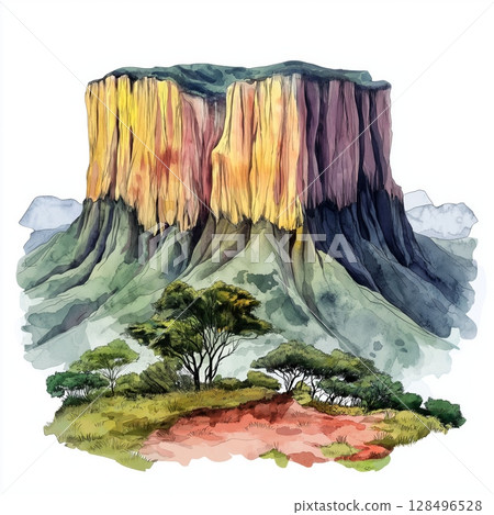 Mount Roraima. Mount Roraima hand drawn watercolor illustration 128496528