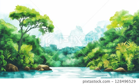 Nacunday National Park. Nacunday National Park hand drawn watercolor illustration 128496529