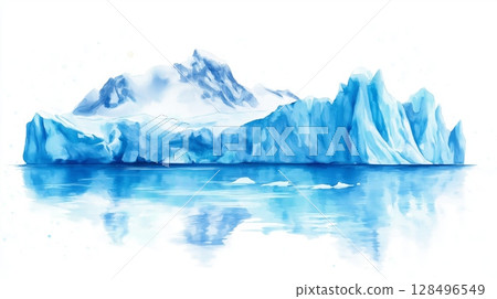 Perito Moreno Glacier. Perito Moreno Glacier hand drawn watercolor illustration 128496549
