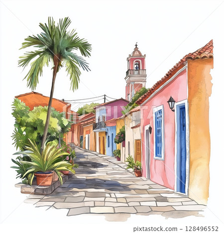 Piriapolis. Piriapolis hand drawn watercolor illustration 128496552