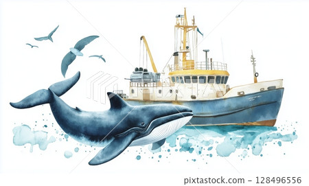 Puerto Madryn. Puerto Madryn hand drawn watercolor illustration 128496556