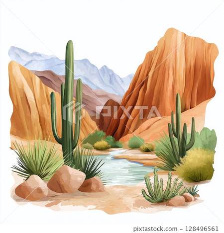 Quebrada de Humahuaca. Quebrada de Humahuaca hand drawn watercolor illustration 128496561