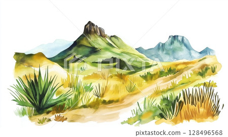 Rano Raraku. Rano Raraku hand drawn watercolor illustration 128496568