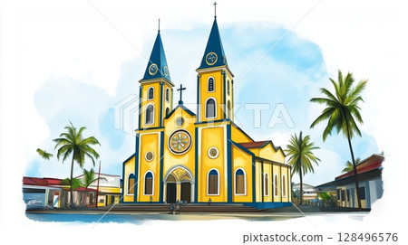 Saint Peter and Paul Cathedral. Saint Peter and Paul Cathedral hand drawn watercolor illustration Saint Peter and Paul Cathedral. Saint Peter and Paul Cathedral hand drawn watercolor illustration 128496576