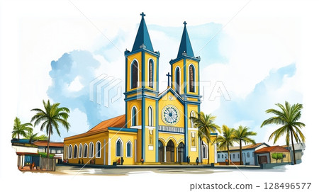 Saint Peter and Paul Cathedral. Saint Peter and Paul Cathedral hand drawn watercolor illustration Saint Peter and Paul Cathedral. Saint Peter and Paul Cathedral hand drawn watercolor illustration 128496577