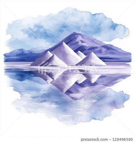 Salar de Uyuni. Salar de Uyuni hand drawn watercolor illustration 128496580