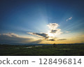 Meadow illuminated by the setting sun 128496814