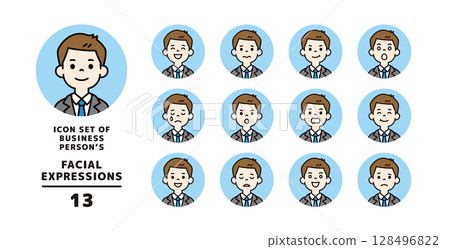 尋找工作的年輕男性的各種面部表情圖示集_Circular_Vector_Color 尋找工作的年輕男性的各種面部表情圖示集_Circular_Vector_Color 128496822