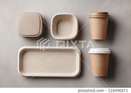 Food containers and cups for eco friendly packaging 128496871