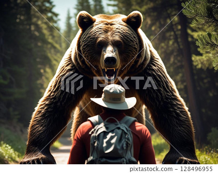 Beware of brown bears! Warning 128496955